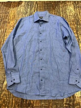 St Croix Men's solid Blue 100% linen Casual Button-Down Shirt